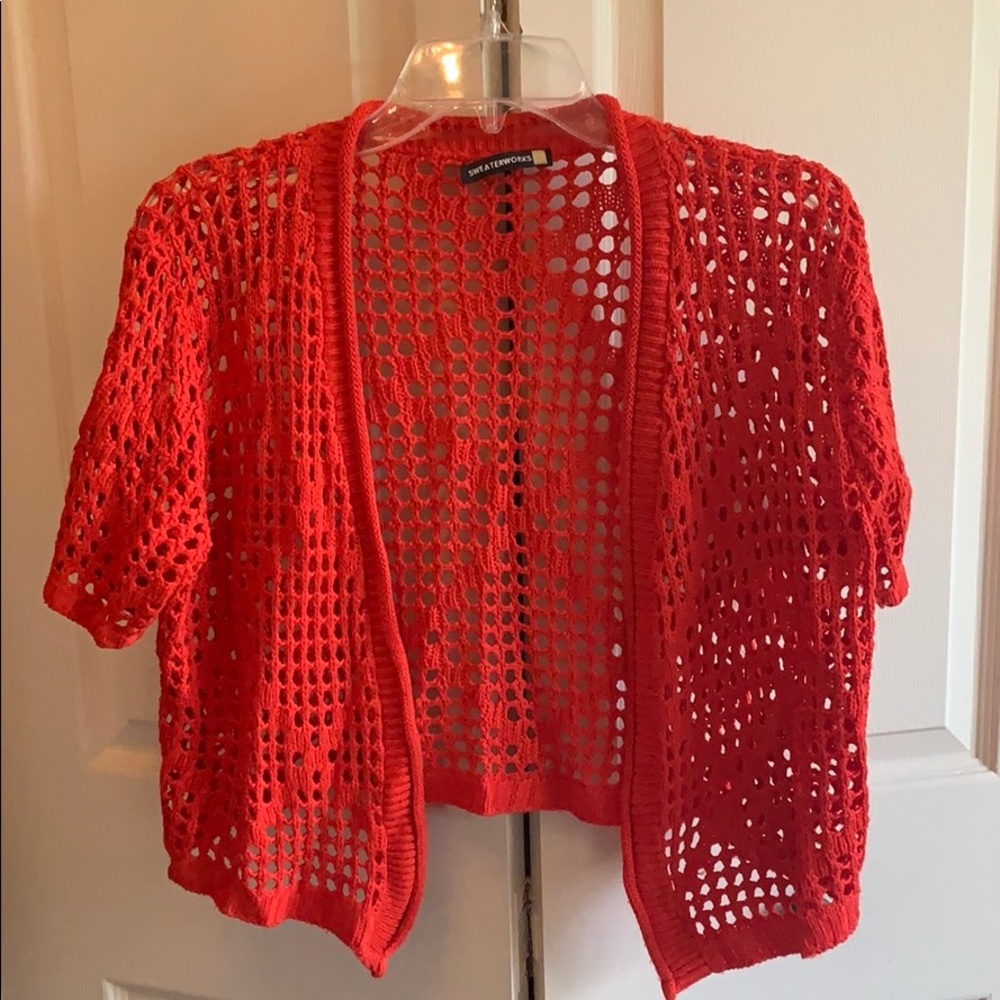 Sweaterworks Cardigan Red color. Unsure of size